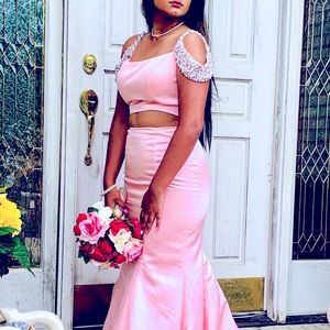 Sherri Hill  homecoming Prom dress- baby pink with pearl detail.